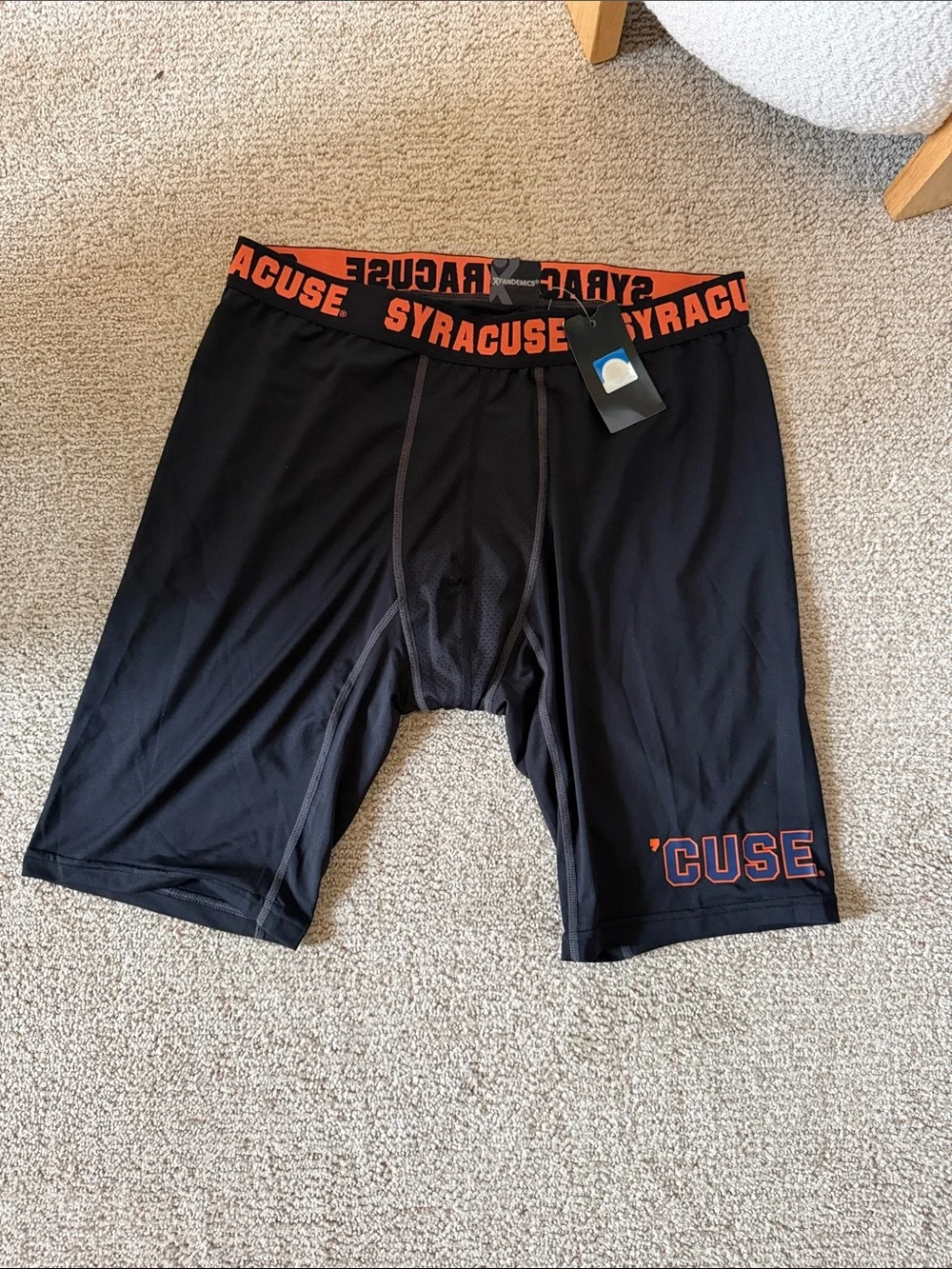 NWT Syracuse Men's Black Performance Boxer Briefs with Orange Waistband LONG